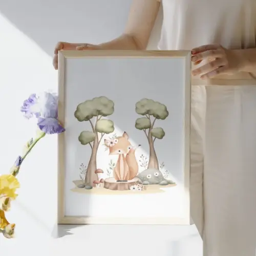 Quadro Infantil para Quarto de Bebê Animais da Floresta