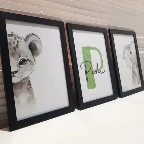 Quadro Infantil para Quarto de Bebe Safari com Nome 23x33 cm