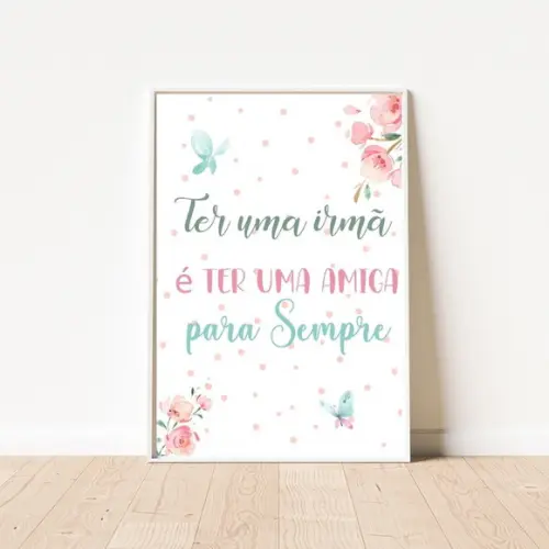 Quadro Infantil para Quarto de Irmãs Menina Aquarela 33x43cm