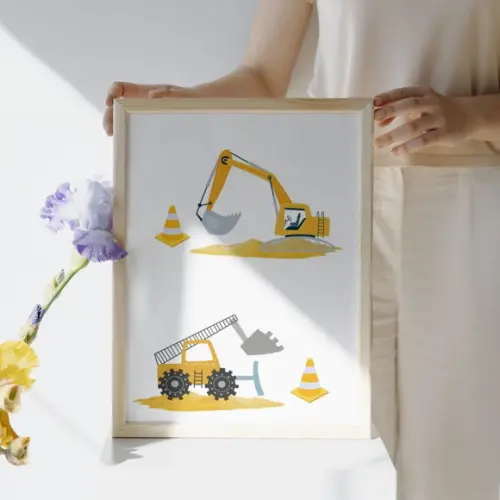 Quadro Infantil Personalizado Tema Trator | Moldura e Vidro
