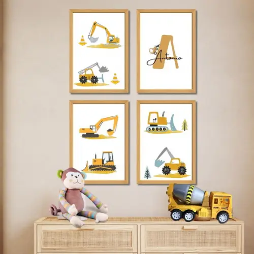 Quadro Infantil Personalizado Tema Trator | Moldura e Vidro