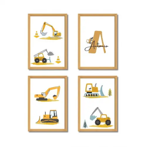 Quadro Infantil Personalizado Tema Trator | Moldura e Vidro
