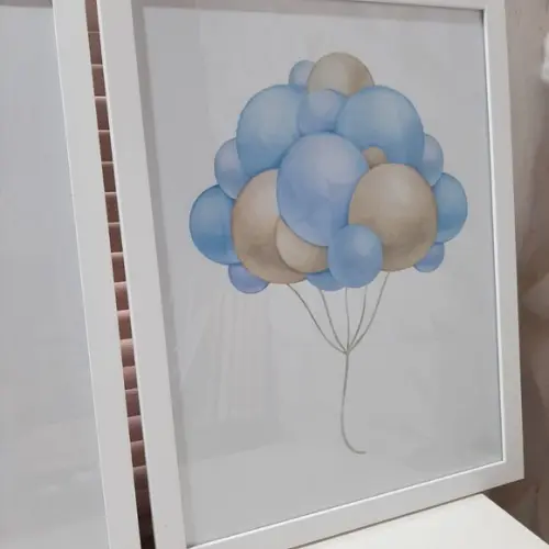 Quadro Infantil Personalizado Urso Azul Balão com Vidro