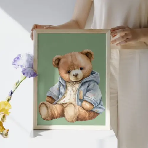 Quadro Infantil Personalizado Urso com Moldura com Vidro