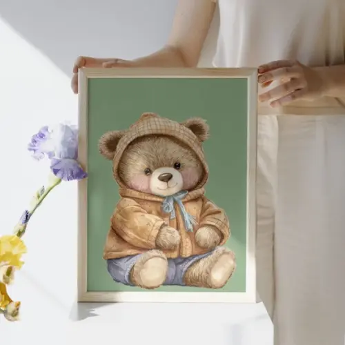Quadro Infantil Personalizado Urso com Moldura com Vidro