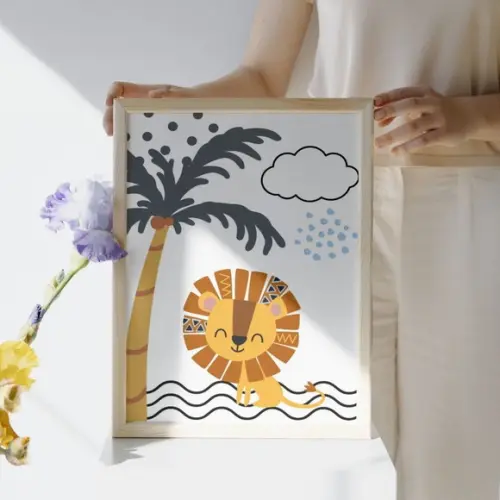 Quadro Infantil Quarto de Criança Safari Moldura com Vidro
