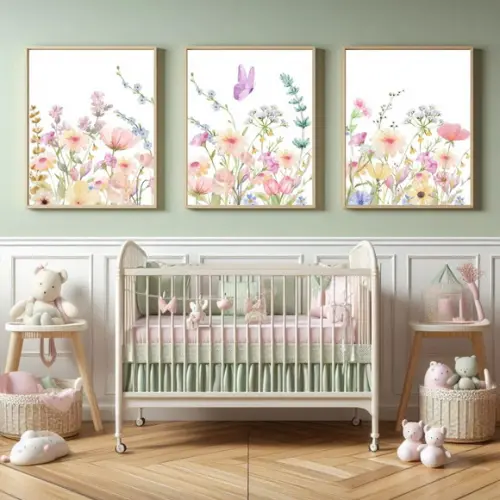 Quadro Infantil Quarto de Menina Floral Jardim com Vidro