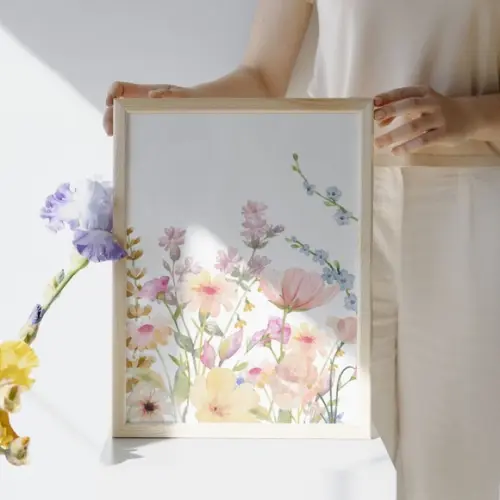 Quadro Infantil Quarto de Menina Floral Jardim com Vidro