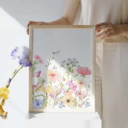 Quadro Infantil Quarto de Menina Floral Jardim com Vidro