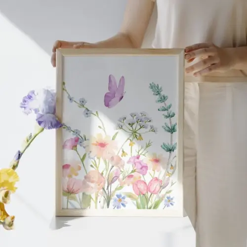 Quadro Infantil Quarto de Menina Floral Jardim com Vidro