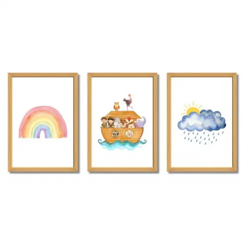 Quadro Infantil Quarto de Menino Menina Bíblicos Arca de Noé