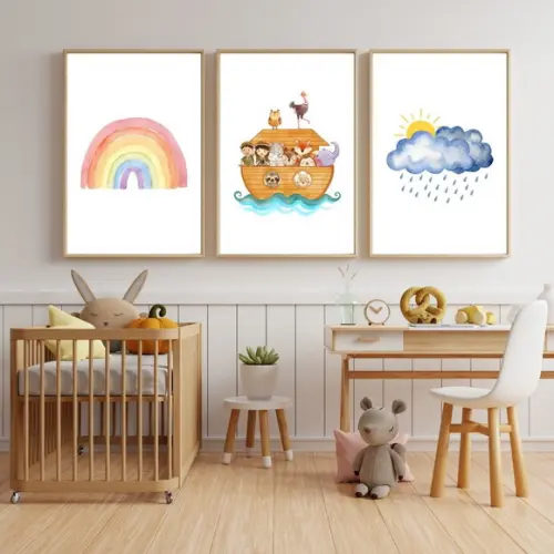 Quadro Infantil Quarto de Menino Menina Bíblicos Arca de Noé