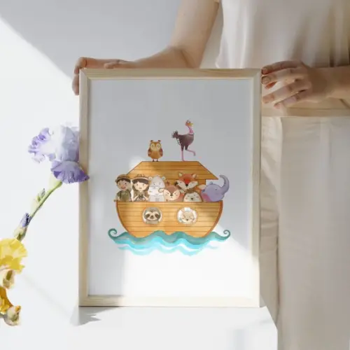 Quadro Infantil Quarto de Menino Menina Bíblicos Arca de Noé
