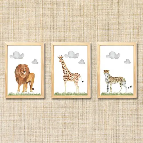 Quadro Infantil Safari Aquarela Girafa Moldura e Vidro 23x33