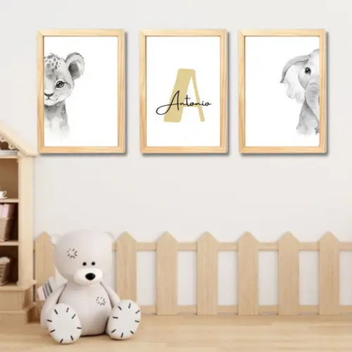 Quadro Infantil Safari com Nome Antonio 33x43 cm