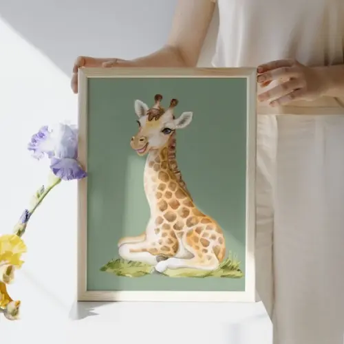 Quadro Infantil Safari Fundo Verde Quarto Menino 33x43 cm