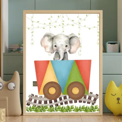 Quadro Infantil Safari Madeira com Vidro Decorativo 23x33 cm