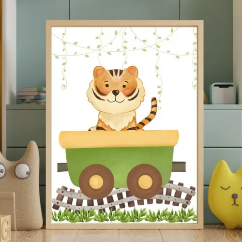 Quadro Infantil Safari Madeira com Vidro Decorativo 23x33 cm