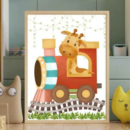 Quadro Infantil Safari Madeira com Vidro Decorativo 23x33 cm
