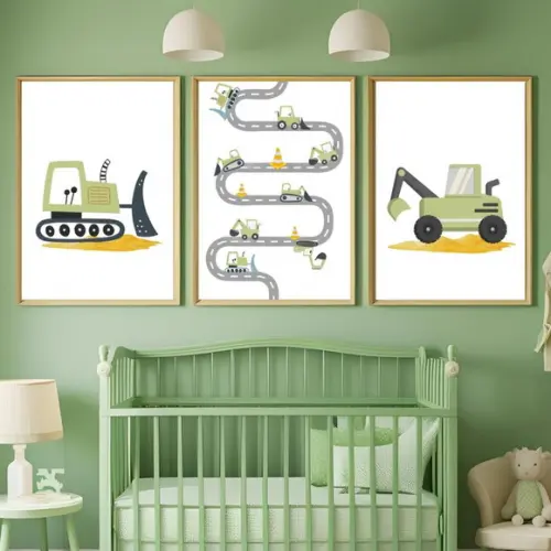 Quadro Infantil Tema Trator Verde| Moldura e Vidro 33x43 cm
