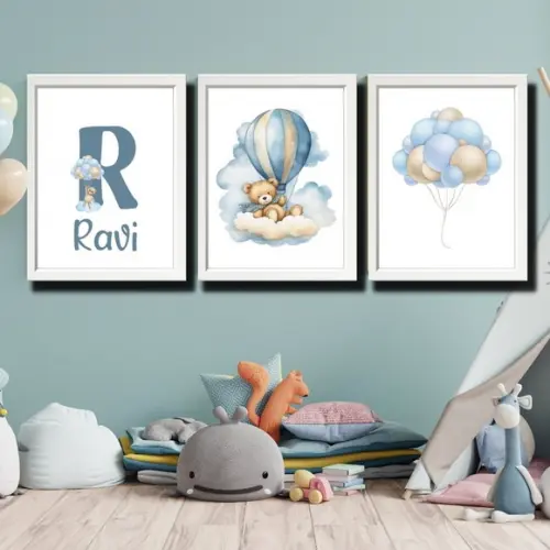 Quadro Infantil Urso Personalizado Moldura Madeira com Vidro