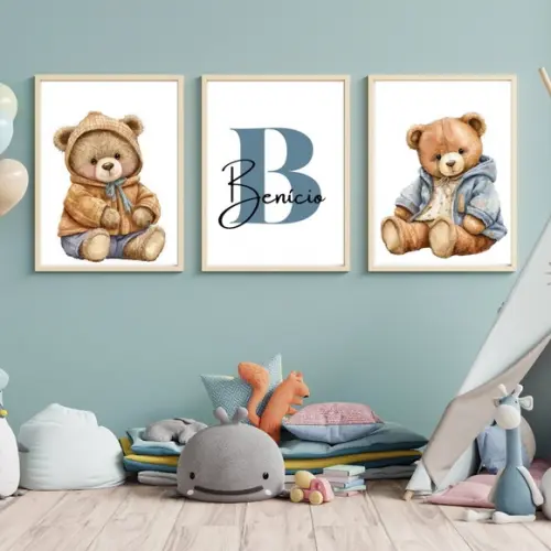 Quadro Infantil Urso Bebê Personalizado Moldura com Vidro