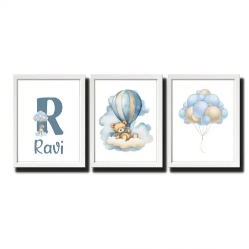 Quadro Infantil Urso Personalizado Moldura Madeira com Vidro
