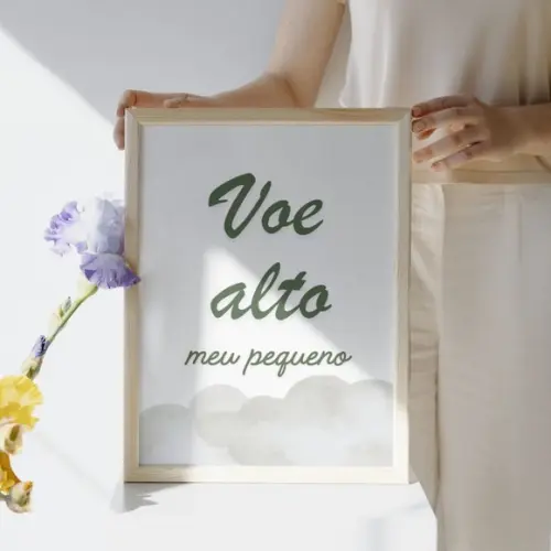Quadro Infantil Voe Alto Meu Pequeno Urso Aviador com Vidro