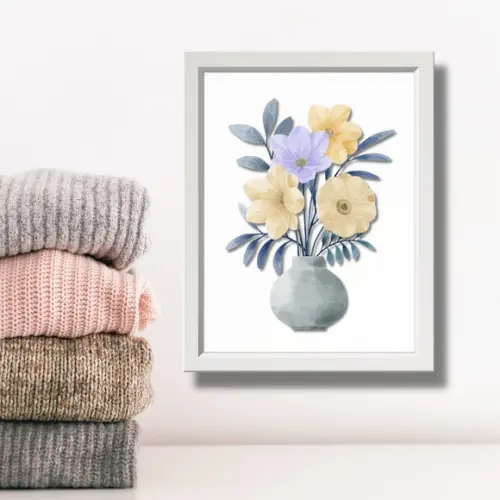 Quadro Lavanderia Cozinha Vaso de Flor Moldura/vidro 30x40