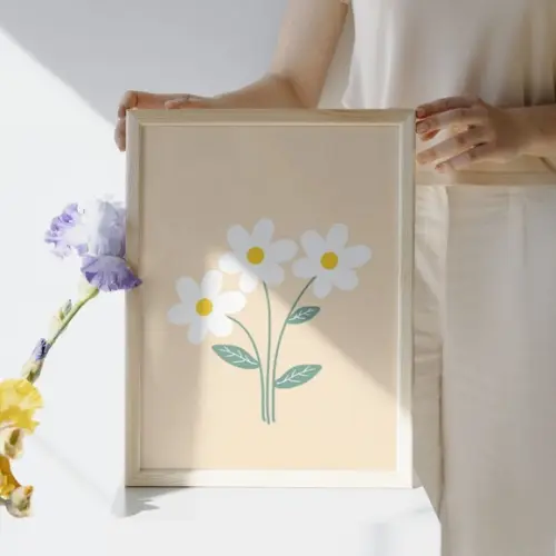Quadro Menina Borboleta Flores | Moldura Madeira e Vidro