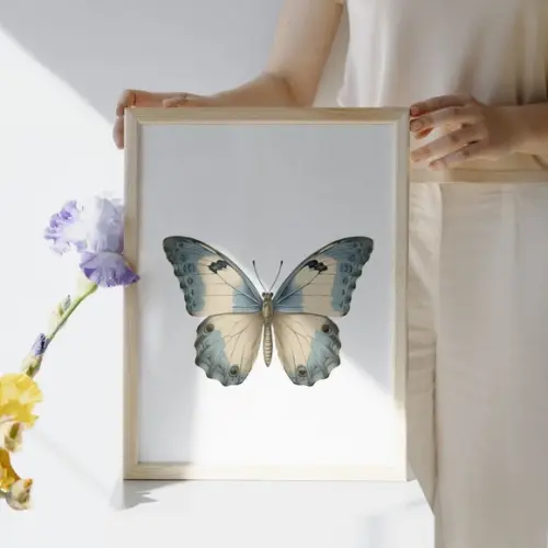 Quadro Menina Borboleta Flores | Moldura Madeira e Vidro