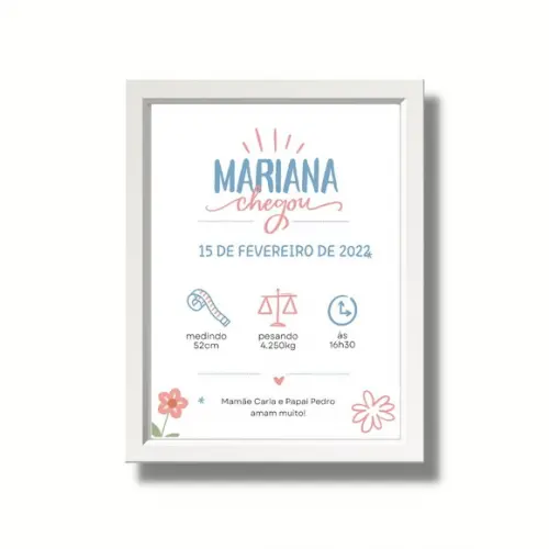 Quadro Menina com Informações de Nascimento 33x43 cm