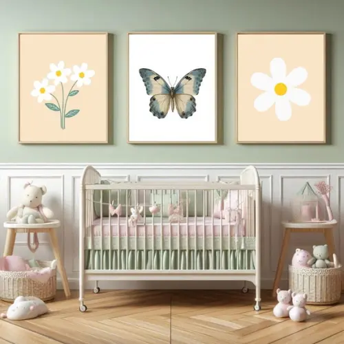 Quadro Menina Borboleta Flores | Moldura Madeira e Vidro
