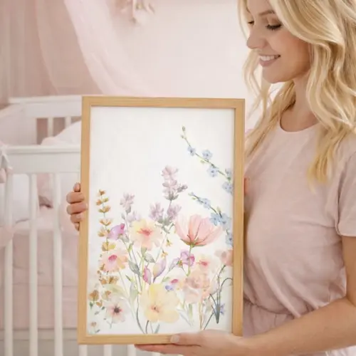 Quadro Menina Flores Quarto Infantil Decoração Bebê 33x43cm