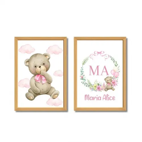 Quadro Menina Infantil Rosa Quarto Decorado Moldura e Vidro
