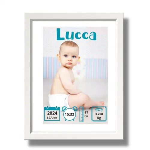 Quadro Nascimento Bebe Azul Editavel Quarto de Menino 33x43