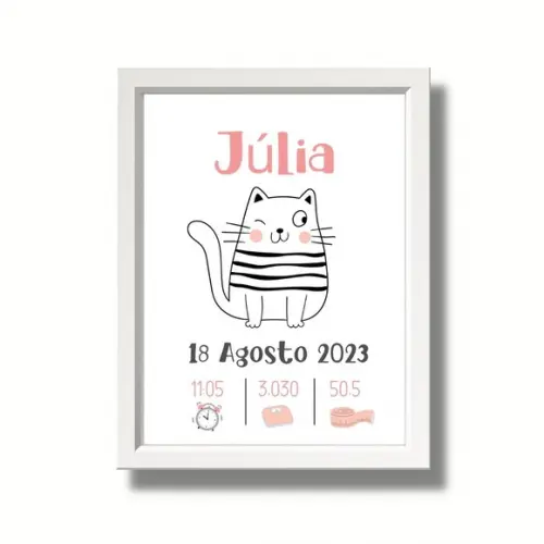 Quadro Nascimento Bebe Editar Quarto de Menina Gata 33x43