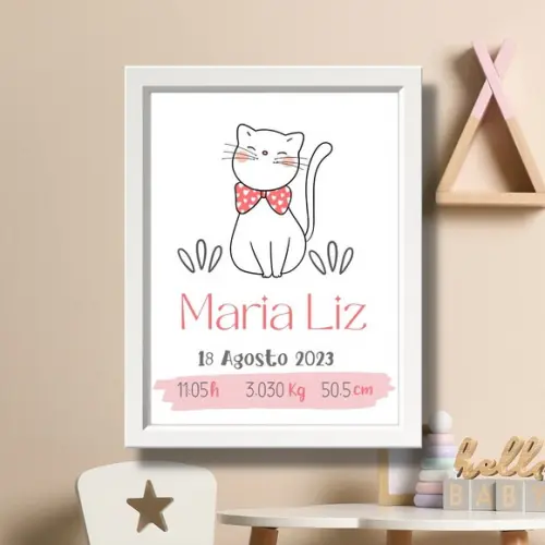 Quadro Nascimento Bebe Maternidade Quarto Menina Rosa 33x43