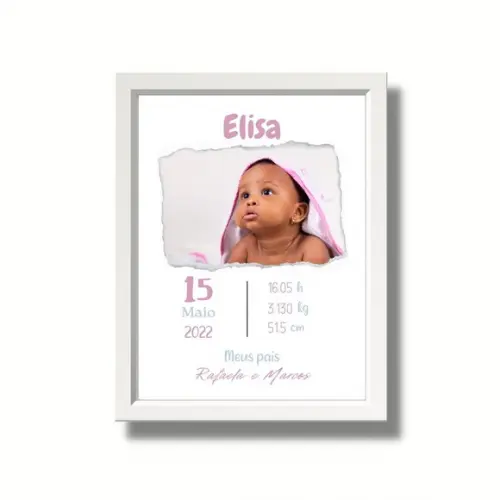 Quadro Nascimento Bebe Maternidade Rosa Quarto Menina 33x43