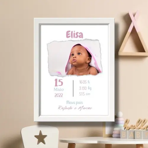 Quadro Nascimento Bebe Maternidade Rosa Quarto Menina 33x43