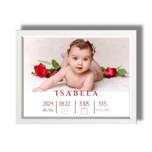 Quadro Nascimento Bebe Menina Moderno Moldura 33x43 cm