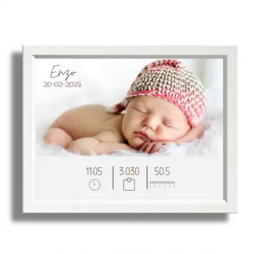 Quadro Nascimento Bebe Menino com Foto 33x43 Moldura e Vidro