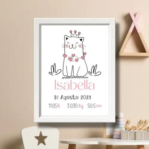 Quadro Nascimento Bebe para Editar Menina Gatinho 33x43 cm