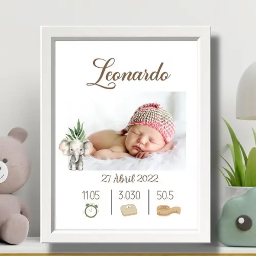 Quadro Nascimento Bebe para Editar Menino Moldura com Vidro