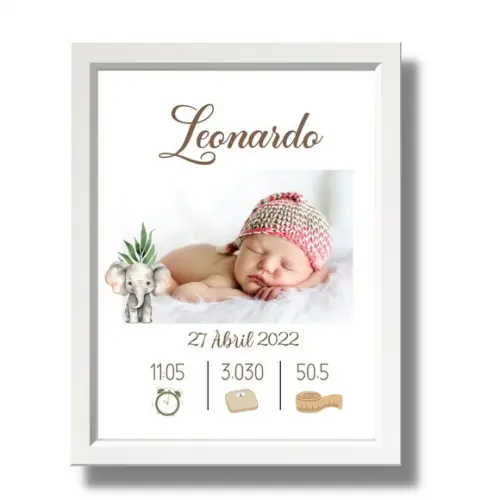 Quadro Nascimento Bebe para Editar Menino Moldura com Vidro