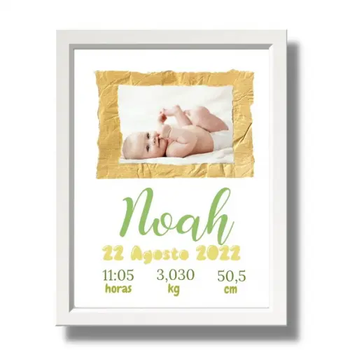 Quadro Nascimento Bebe Quarto de Menino Moldura 33x43 cm