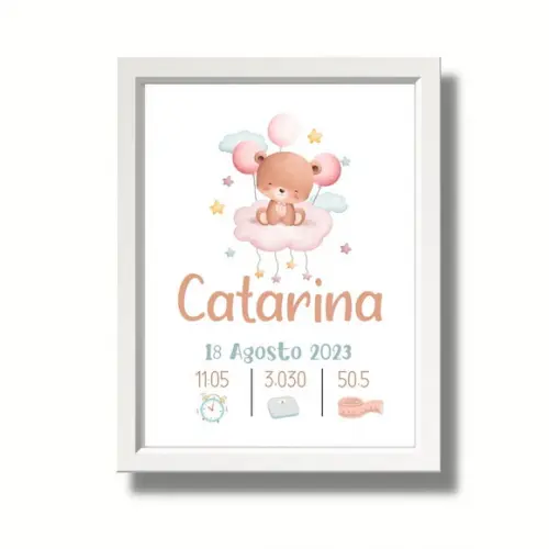 Quadro Nascimento Bebe Quarto de Menina com Moldura 33x43cm