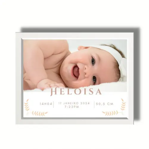 Quadro Nascimento Bebe Rosa Editar Maternidade 33x43 c Vidro