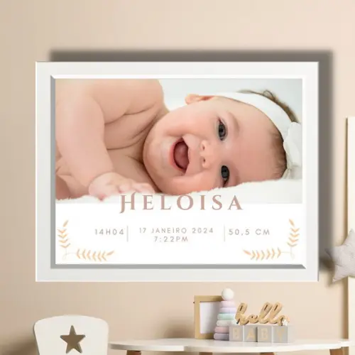 Quadro Nascimento Bebe Rosa Editar Maternidade 33x43 c Vidro