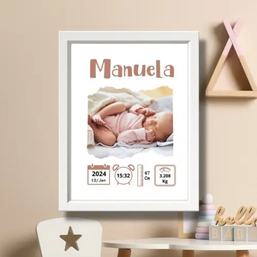 Quadro Nascimento do Bebe Editar Quarto de Menina 33x43 cm